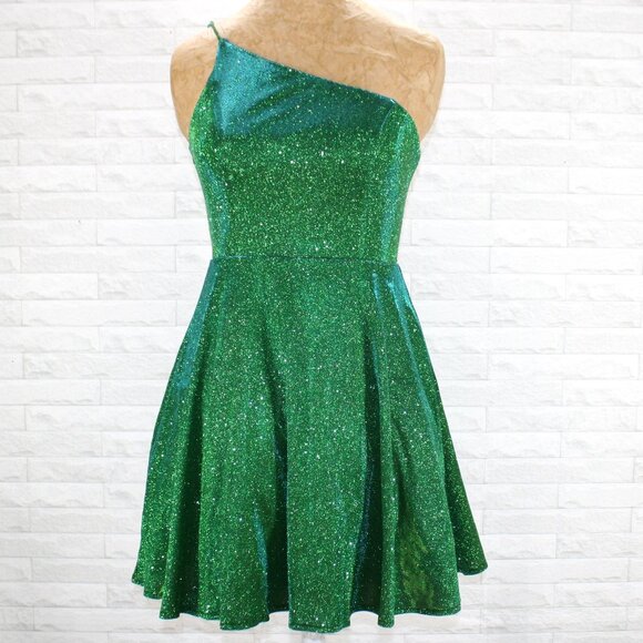 Lulus Dresses & Skirts - LULUS Disco Dreaming Dress One Shoulder Metallic Shiny Fit & Flare Mini Prom Sm